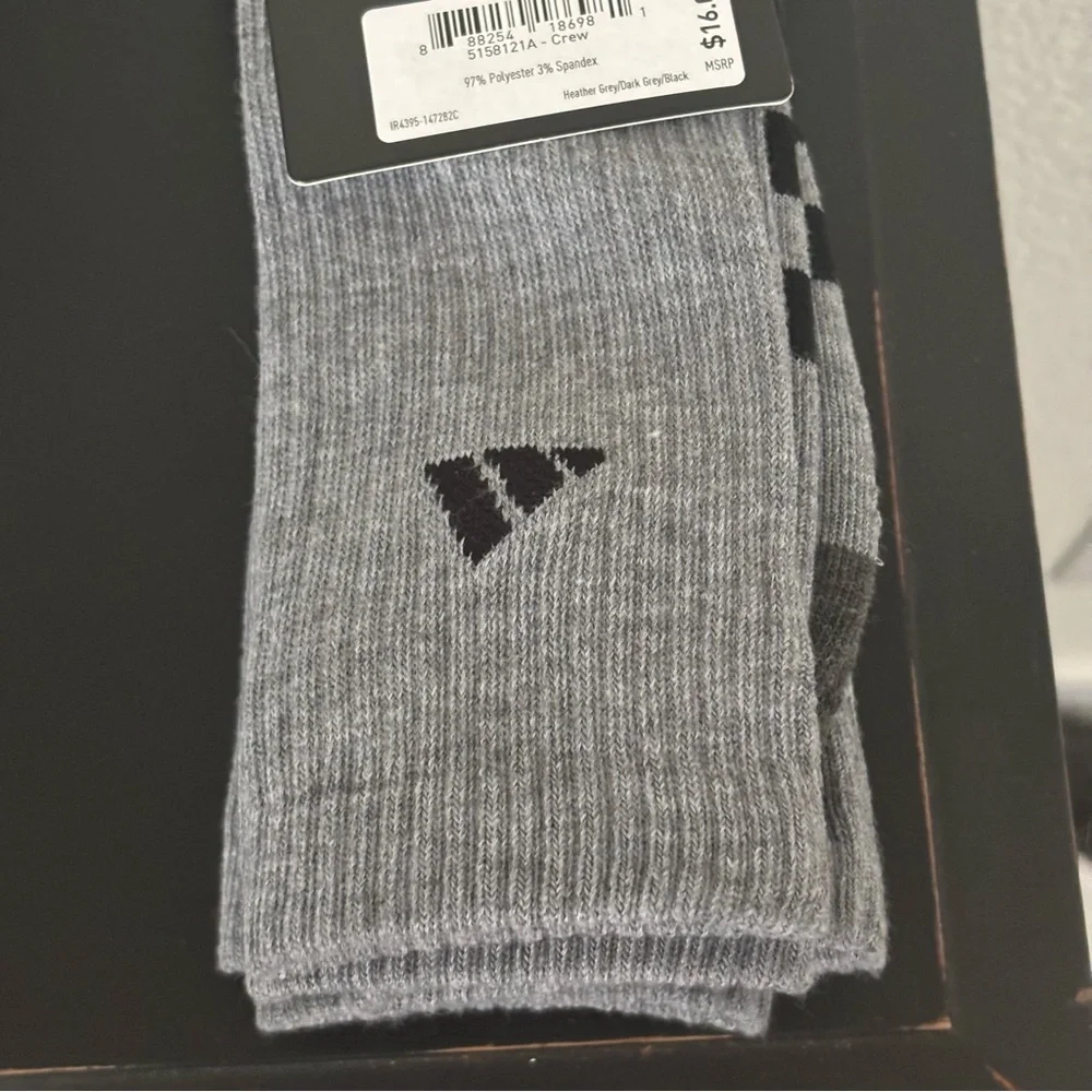 Adidas Men’s Cushioned 3 Pair Heather Grey‎ Crew Socks NEW